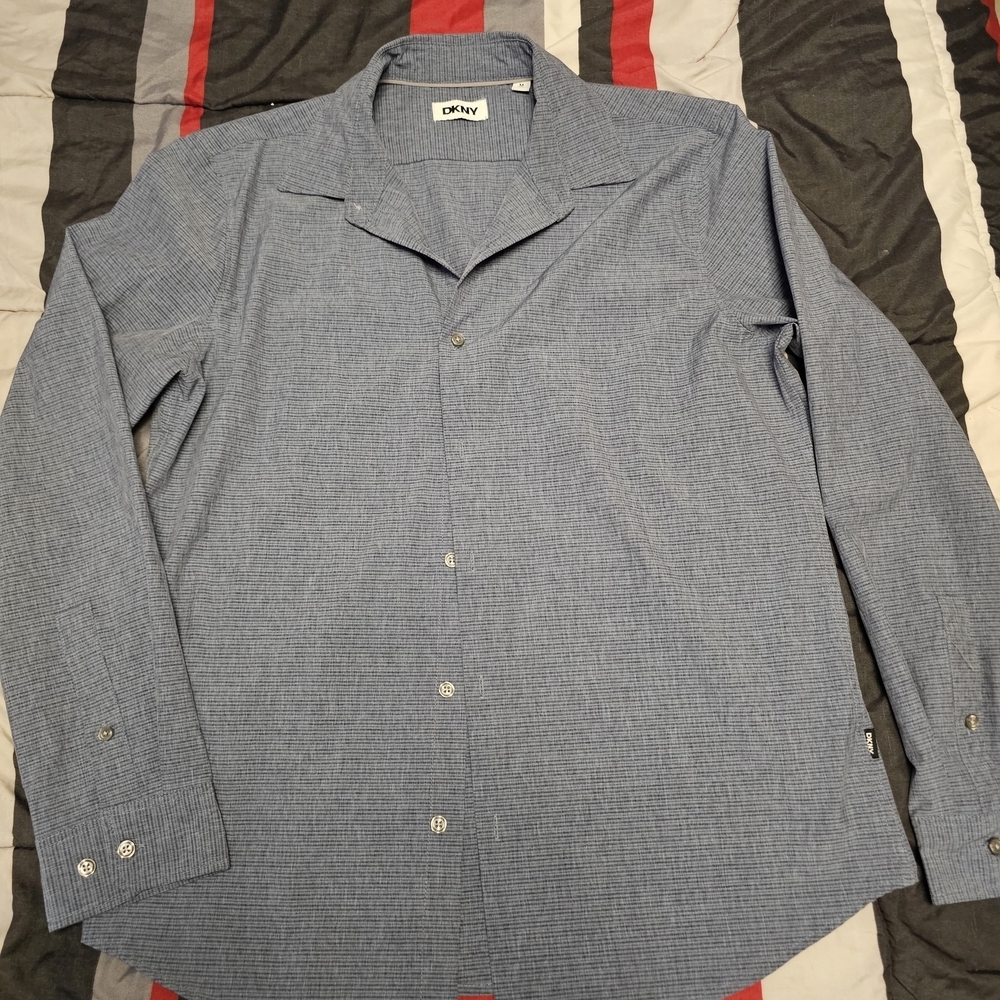 DKNY Men’s Light Blue Textured Button-Down Shirt (#3)